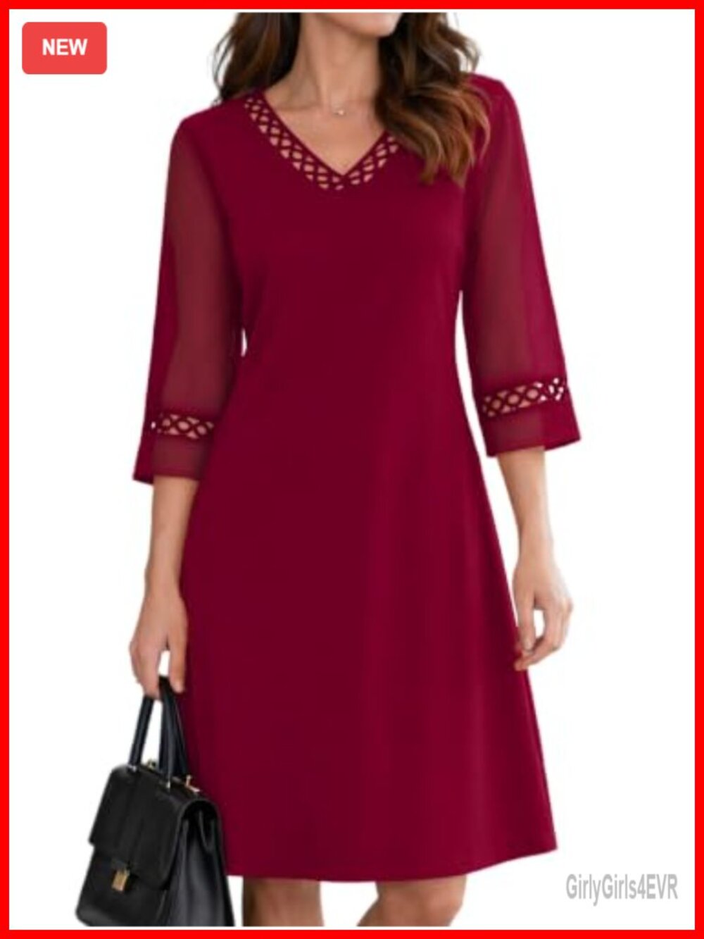 Women's V-Neck Eyelet Lace Chiffon A-Line Cocktail Wedding Guest Dress